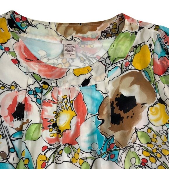 Covington blouse women's L white pink brown floral scoop neck loose fit - Picture 8 of 11